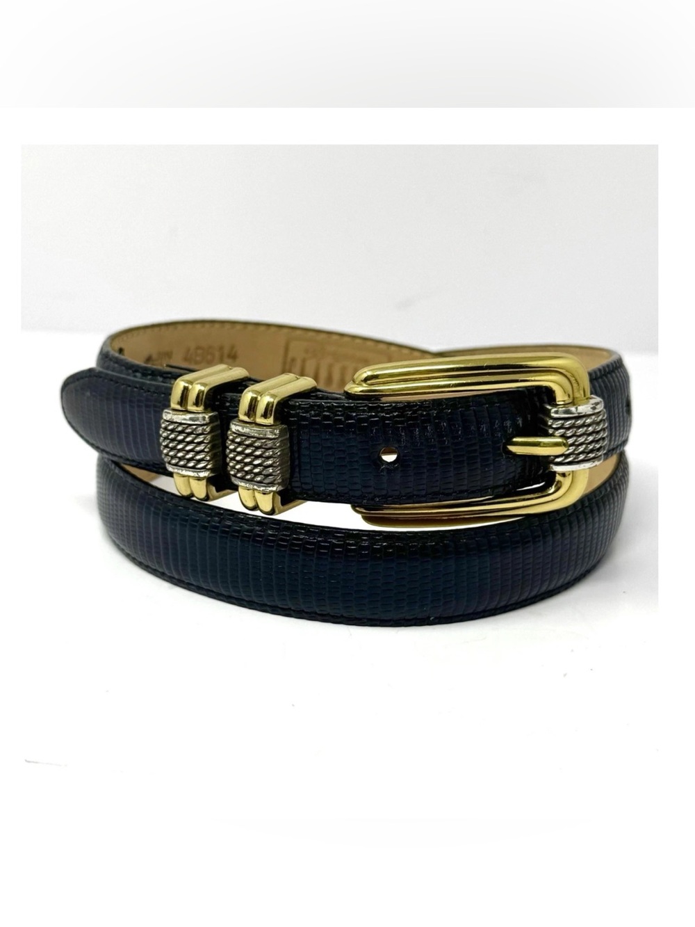 Vintage Brighton Classics Lizard Embossed Blue Leather Belt 4B614 Womens XL 36